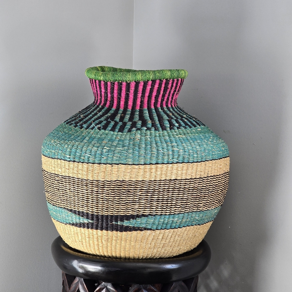 Handwoven Multicolor Floor Basket Decoration H16" W 17"